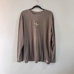 Life is Good Shirt Mens XL Brown Long Sleeve Hiking Not All Who Wander are Lost